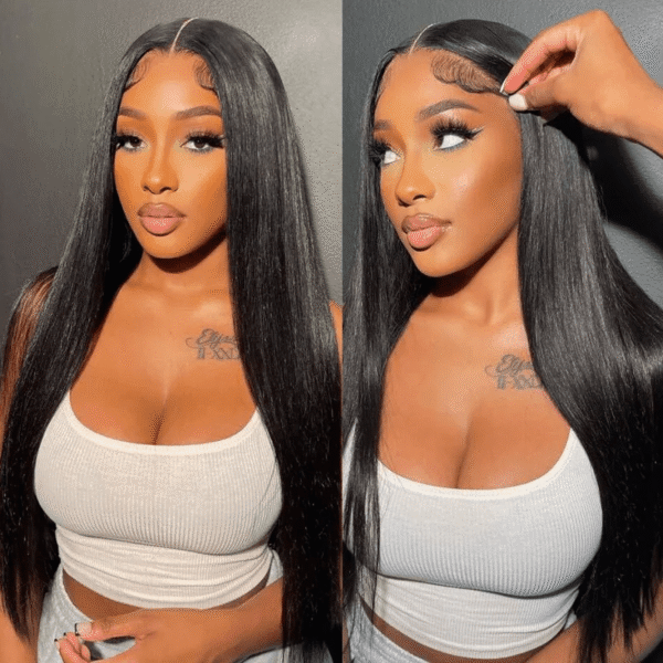 TRILL 13×4 Full Frontal Lace Wig Pre Plucked Straight Human Hair Wigs Glueless 13×6 HD Lace Bleached Knots