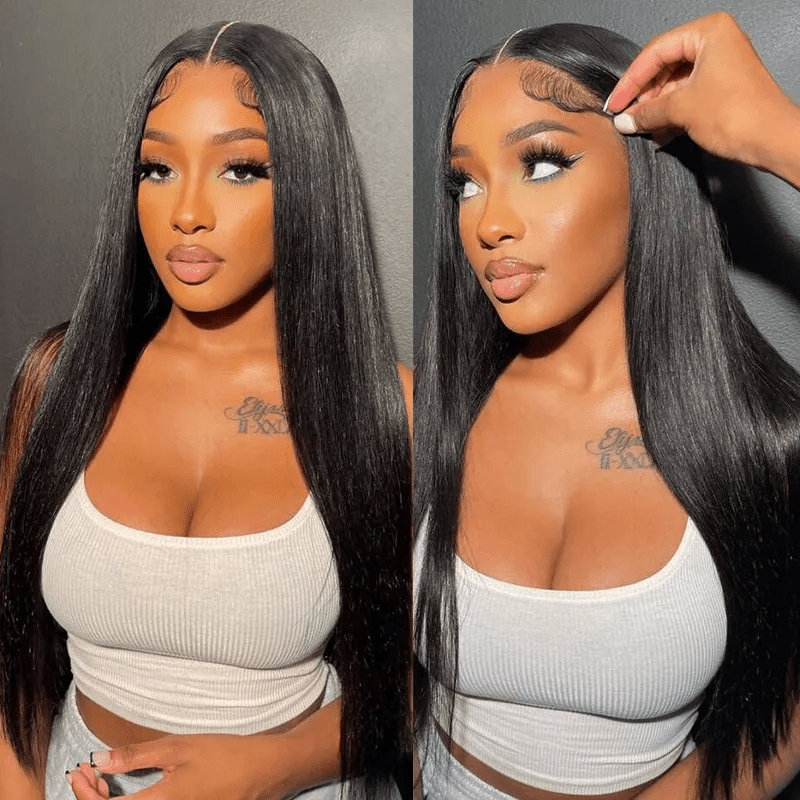 TRILL 13×4 Full Frontal Lace Wig Pre Plucked Straight Human Hair Wigs Glueless 13×6 HD Lace Bleached Knots