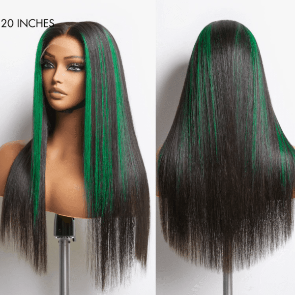 TRILL Limited Design | Green Highlight Silky Straight Glueless 5x5 Closure Lace Wig | Large & Small Cap Size(7-Day Crafting)