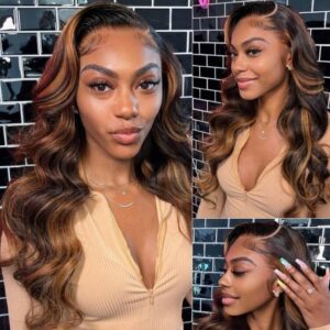 TRILL Highlight Body Wave Wig 13×4 Frontal Wig Colored 6×5 Pre Cut Lace Human Hair Wigs
