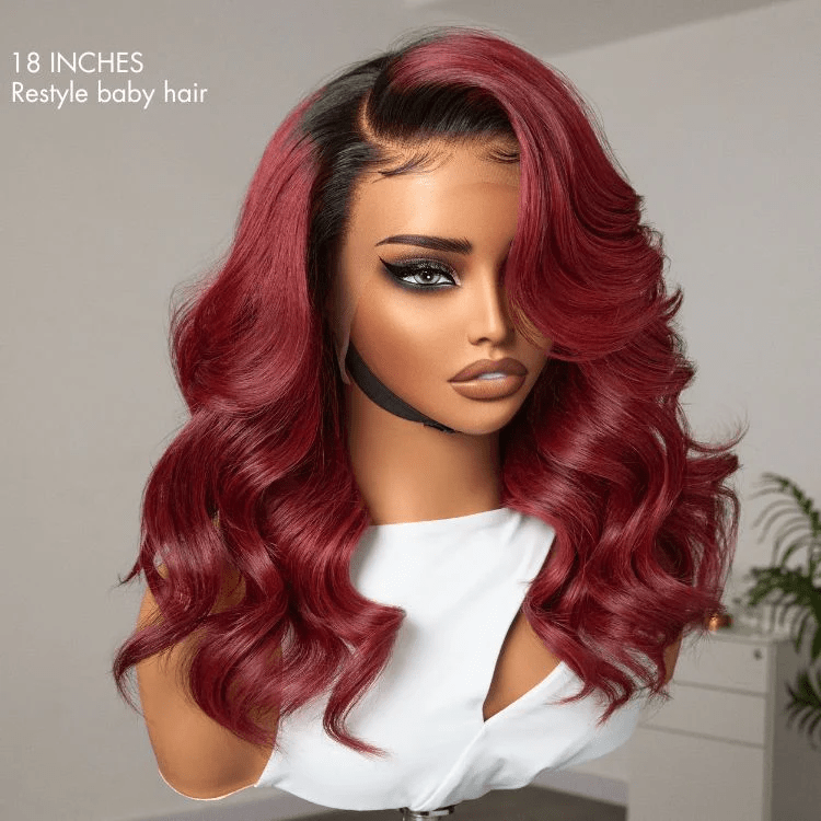 TRILL Limited Design - Gorgeous Loose Body Wave Red Hair Wig with Dark Roots Ear-to-Ear 13x4 Frontal Lace Wig(7-Day Crafting)