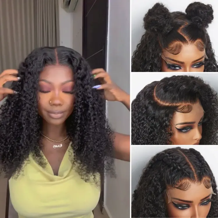 TRILL Glueless Wig Kinky Curly 7x6 Closure HD Lace Long Curly Wig Pre Cut & Plucked & Bleached Ready to Go