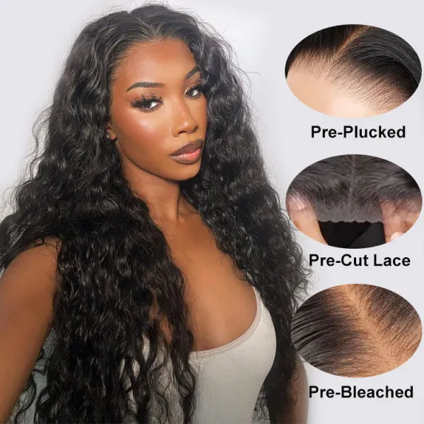 TRILL Water Wave Wear Go Glueless 6×5 Pre Cut Lace Closure Wig Wet and Wavy Human Hair Bleached Knots