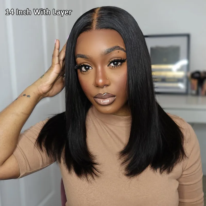 TRILL Silky Blunt Cut Glueless 6×5 Lace Closure Wig With Layers Wear Go Pre Plucked & Bleached