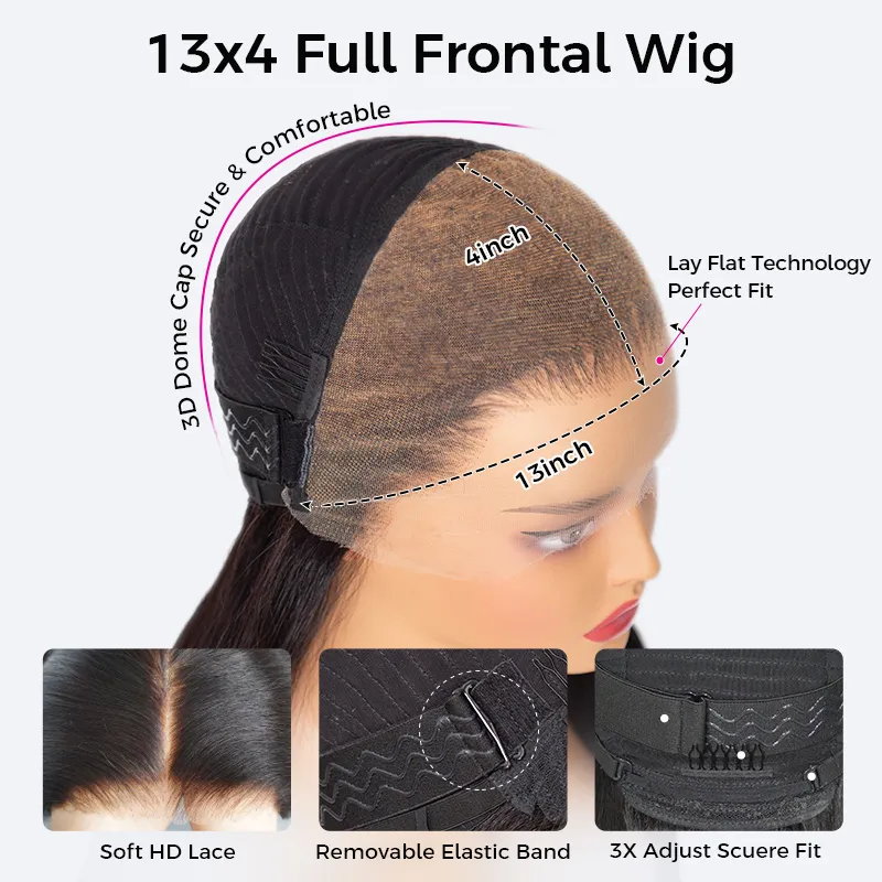 TRILL Balayage Highlight Straight Hair 6×5 Glueless 13×4 HD Lace Full Frontal Wig 100% Human Hair