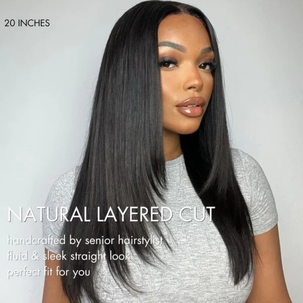 TRILL Hair 180% Density | Trendy Layered Cut Pre-plucked Glueless 5x5 Closure Lace Wig 100% Human Hair Natural Black OR Color Highlight