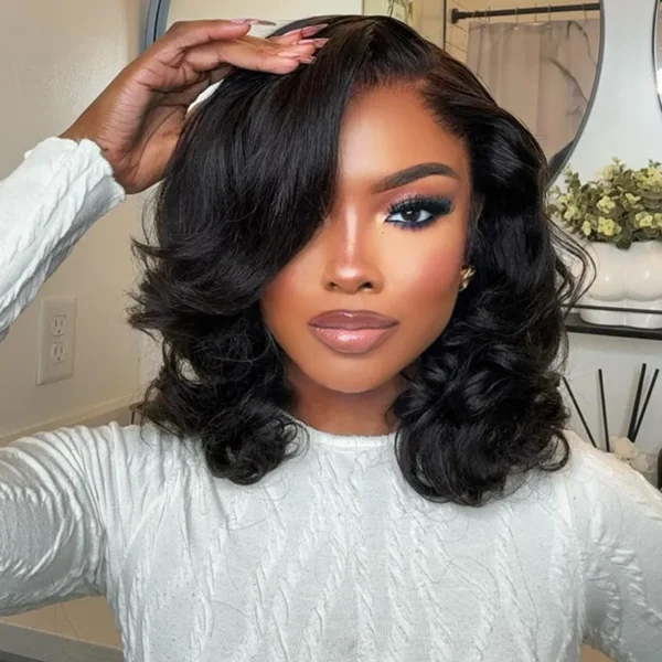 TRILL Short Wavy Wave Bob Wigs 6×5 Wear Go Glueless Lace Front Human Hair Wigs For Black Women