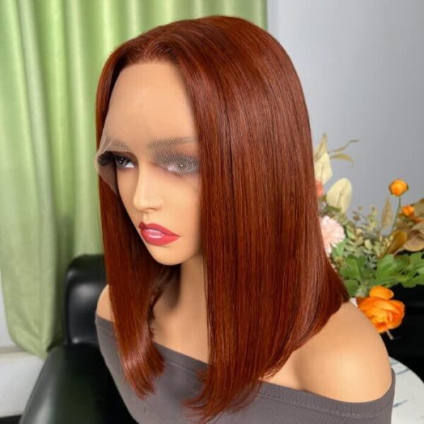 TRILL Reddish Brown Short Bob Straight Hair 6×4 Glueless HD Lace Closure Human Hair Wig 180% Density