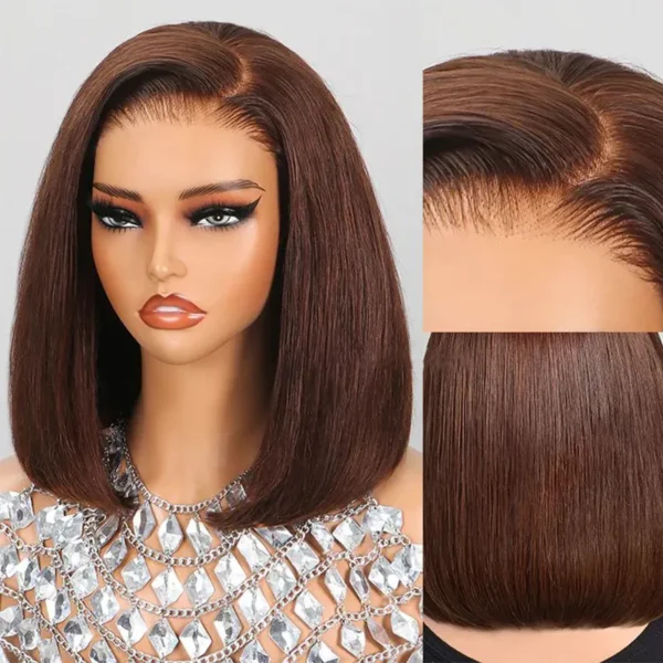 TRILL Brown Color Straight Bob Wig 6×5 Wear Go Glueless 100% Human Hair Wig 180% Density