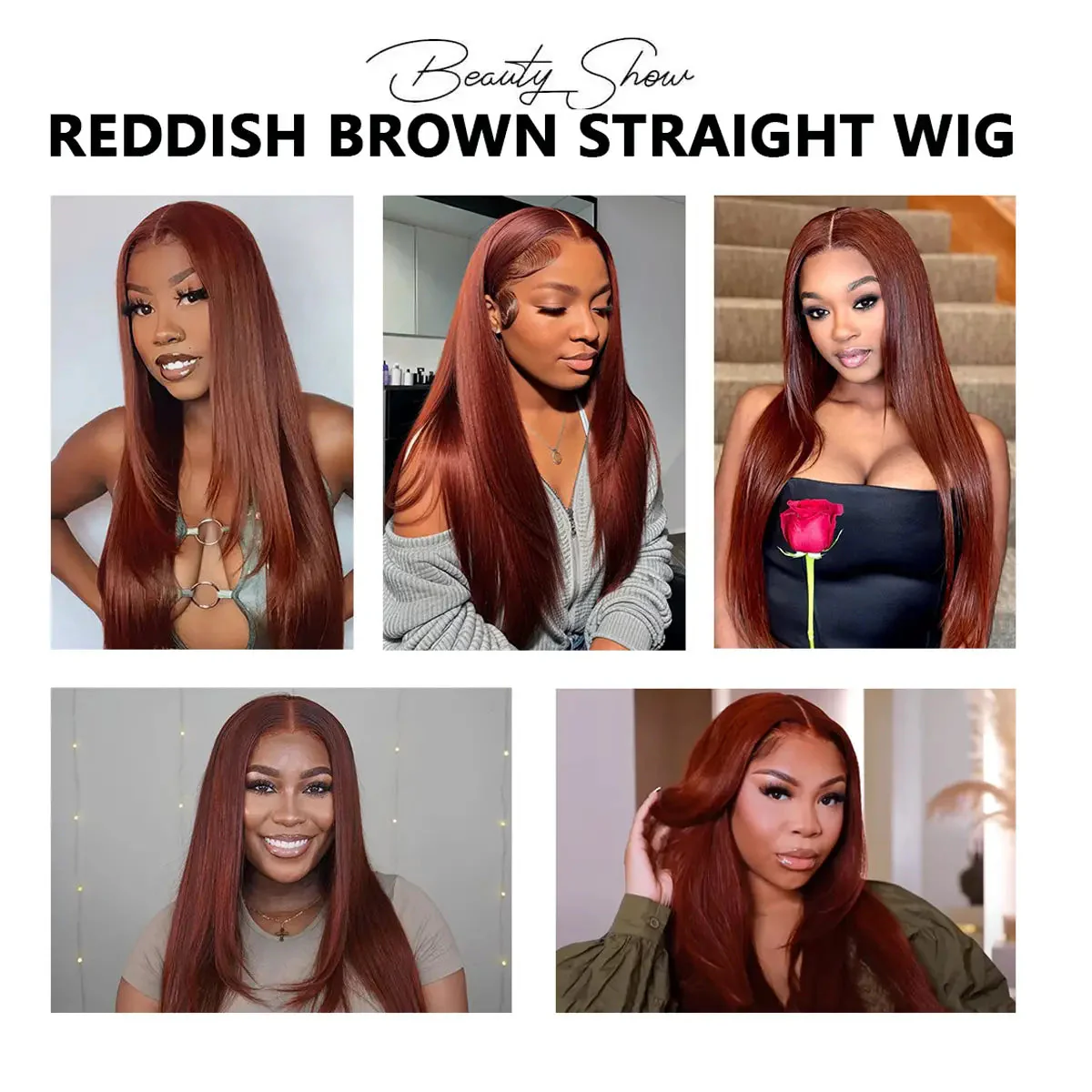 TRILL New #33 Red Brown Auburn Color Straight Human Hair Wig HD Lace 5X5/4X4/13X4 Lace Frontal Wigs