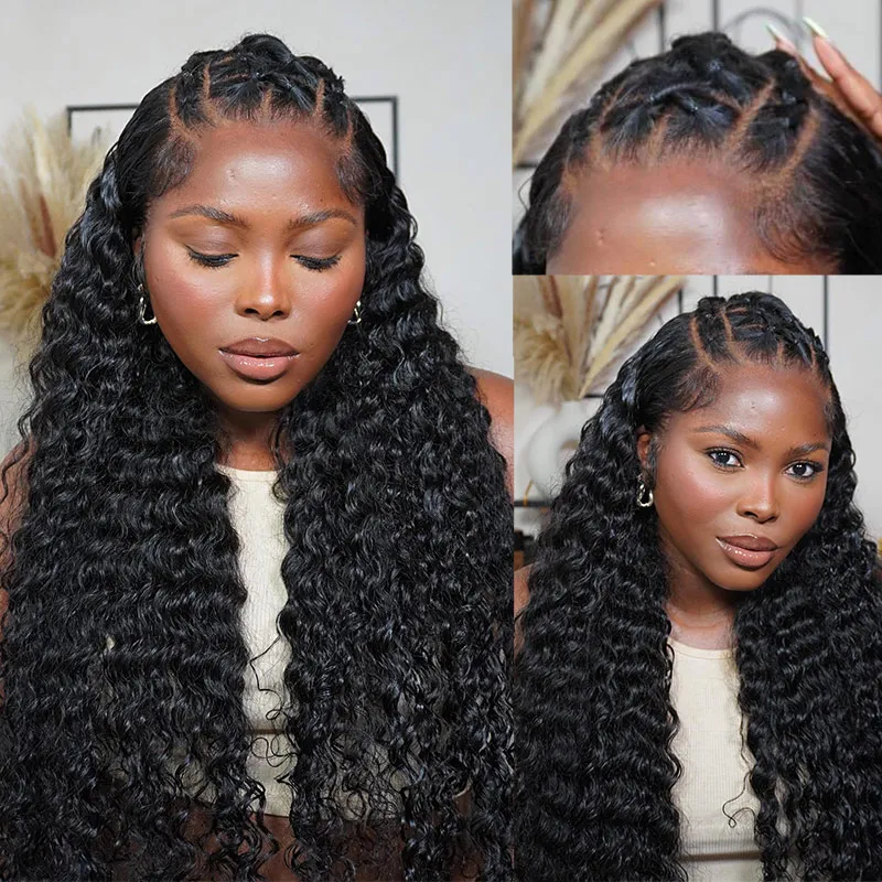 TRILL Brazilian Deep Wave 13×4 Full Frontal 13×6 HD Lace Glueless Wig Bleached Knots Plucked Hairline 180% Density