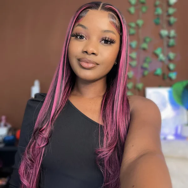 TRILL Transparent 13x4 Lace Front Wig Black Hair With Purple Highlights Straight/Body Wave Human Hair Wigs