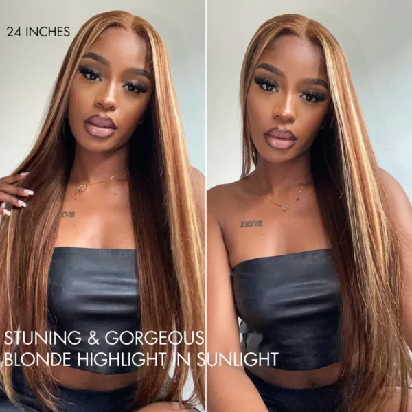 TRILL Honey Blonde Highlight Silky Straight Glueless 5x5 Closure HD Lace Long Wig