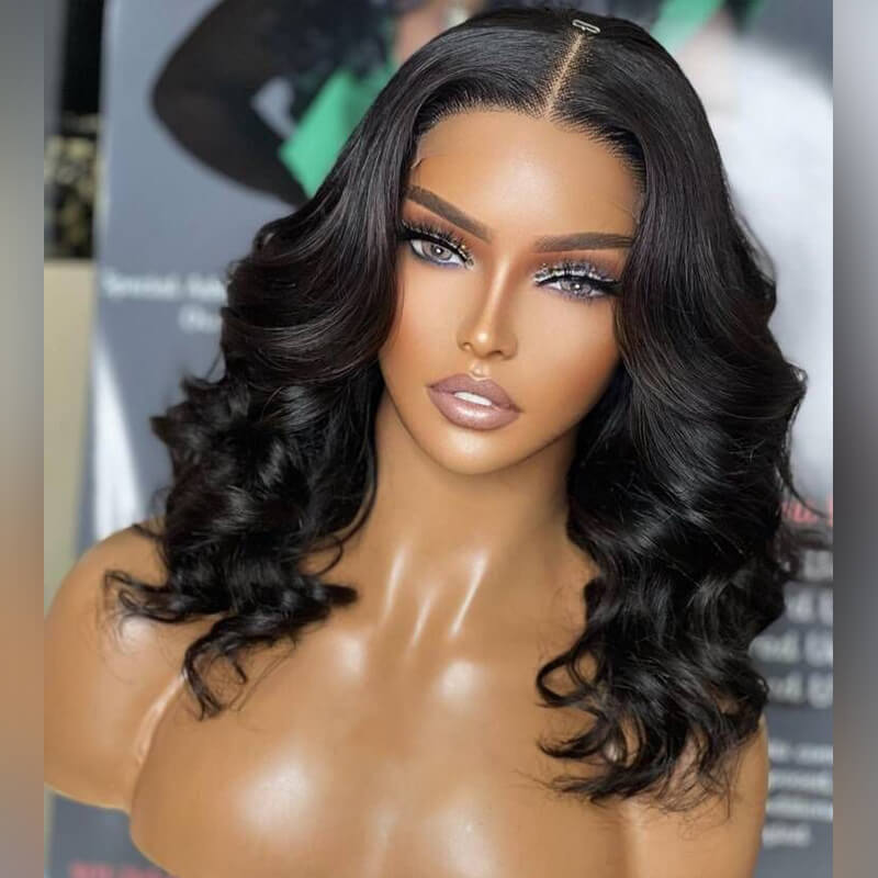 TRILL Short Loose Body Wave Wear Go Glueless Human Hair Wig 6×5 13×4 HD Lace Natural Black Color