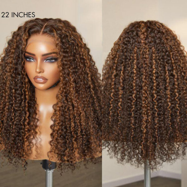 TRILL 180% Density Copper Highlight Kinky Curly Glueless 5x5 Closure Lace Curly Wig