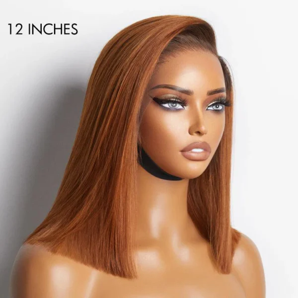 TRILL Ginger Ombre Silky Blunt Cut Glueless 13x4 Frontal Lace Short Bob Wig 100% Human Hair