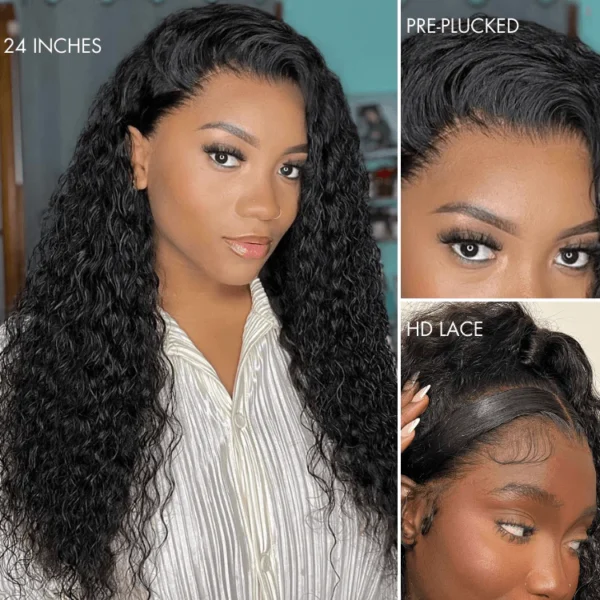 TRILL Hair 180% Density | Water Wave 13x4 Frontal HD Lace Glueless Free Part Long Curly Wig 100% Human Hair