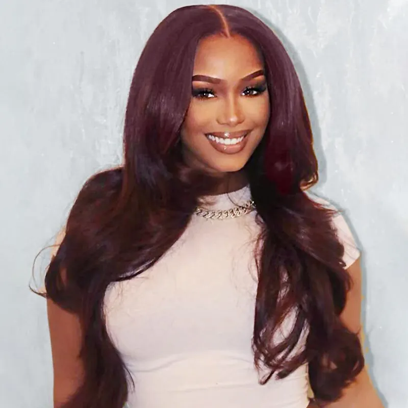 TRILL Plum 99J Color Body Wave 13×4 HD Lace Frontal Wig 100% Human Hair Pre Plucked