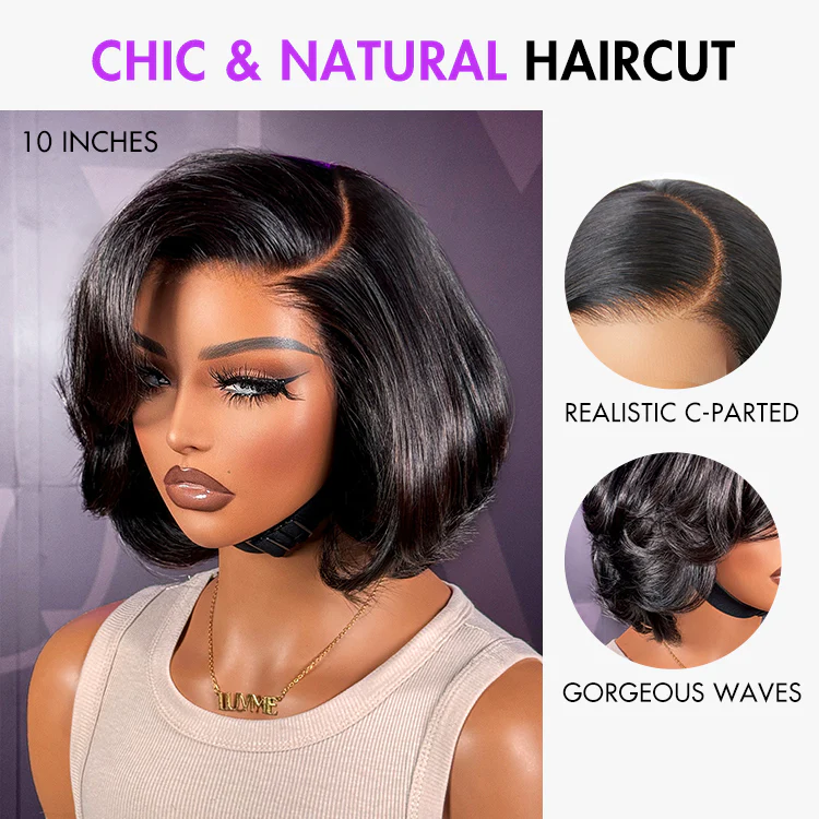 TRILL Chic & Natural Layered Bob Wig Ear-to-Ear Wide T Lace Glueless Human Hair Wig Pre-Cut Lace