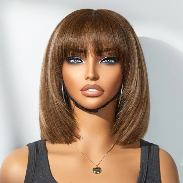 TRILL Hair Put On and Go Reddish Purple / Ash Blonde Highlight / Brown Highlight / Natural Black Layered Cut Yaki Straight Minimalist Lace Bob Wig