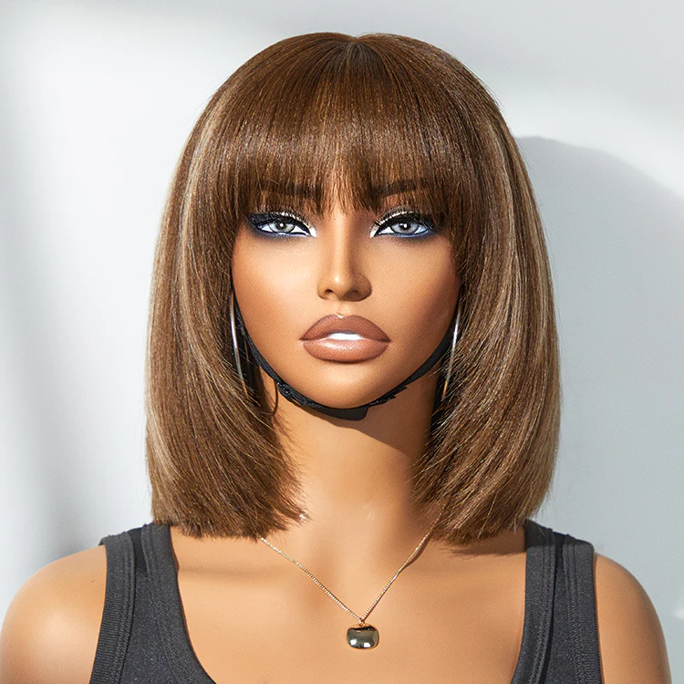 TRILL Hair Put On and Go Reddish Purple / Ash Blonde Highlight / Brown Highlight / Natural Black Layered Cut Yaki Straight Minimalist Lace Bob Wig