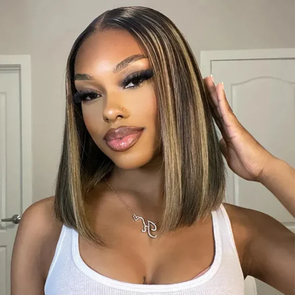 TRILL Balayage Highlight Color Straight Bob Wig 6×5 Wear Go Glueless 100% Human Hair Wig 180% Density