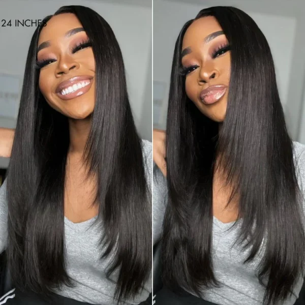 TRILL Hair 180% Density | Trendy Layered Cut Pre-plucked Glueless 5x5 Closure Lace Wig 100% Human Hair Natural Black OR Color Highlight