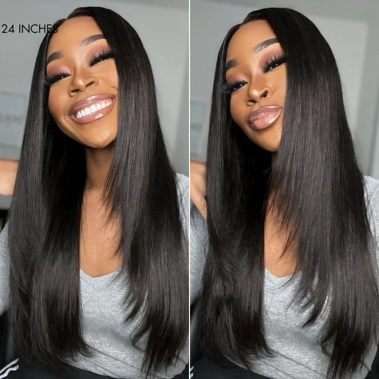 TRILL Hair 180% Density | Trendy Layered Cut Pre-plucked Glueless 5x5 Closure Lace Wig 100% Human Hair Natural Black OR Color Highlight