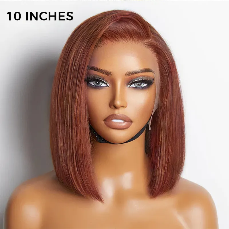TRILL Copper Brown Color Straight Bob Wig 6×5 Wear Go Glueless 100% Human Hair 180% Density