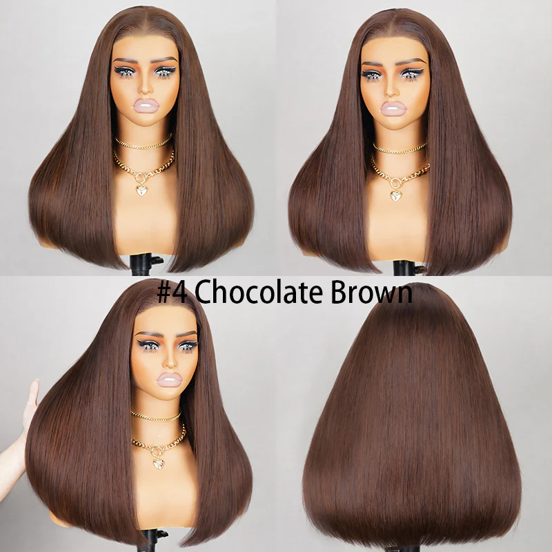 Salon-Quality Luxurious Glueless 6X5 HD Lace Wig Silky Straight Highlight Balayage /Chestnut Brown Colored Double Drawn Wig