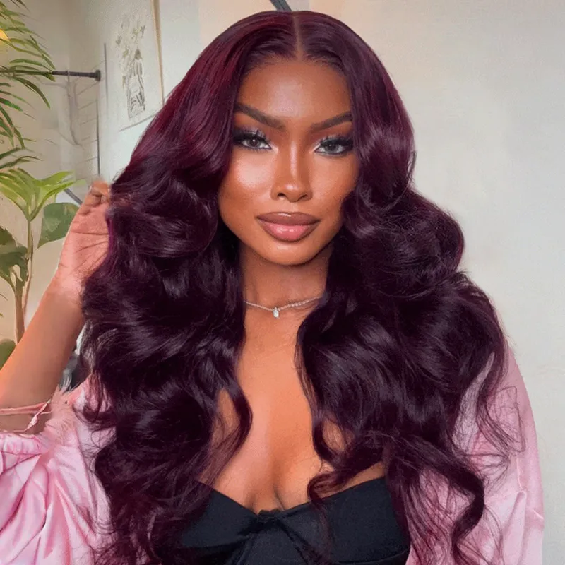 TRILL Plum 99J Color Body Wave 13×4 HD Lace Frontal Wig 100% Human Hair Pre Plucked