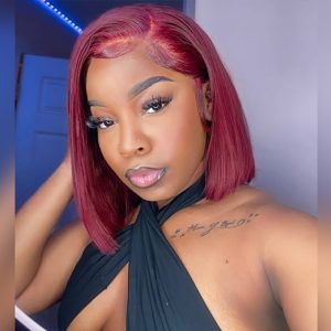 TRILL Burgundy 99J Color Short Bob Straight Human Hair 6×5 Glueless Lace Closure Wigs