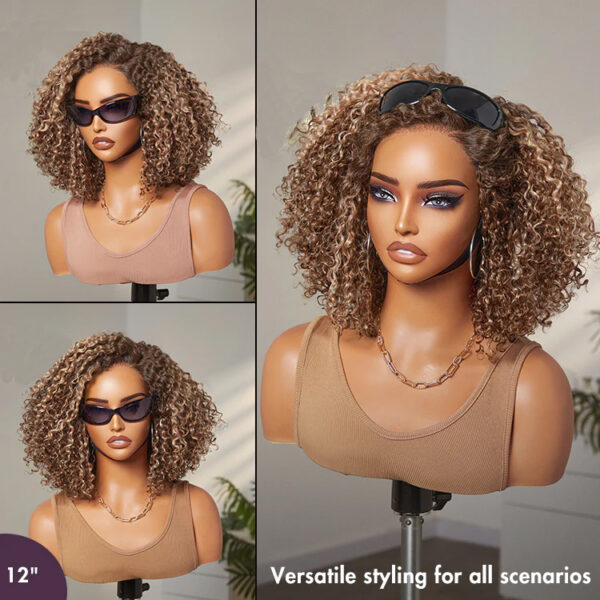 TRILL Ash Blonde Highlight Short Kinky Curly Wig Glueless Minimalist HD Lace Wig Pre-Cut Lace