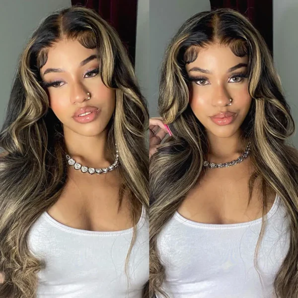 TRILL Balayage Highlight Curtain Bangs Body Wave 6×5 HD Lace Layered Glueless Human Hair Wig Pre Cut & Plucked