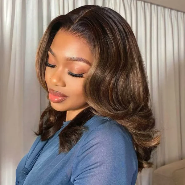 TRILL Pre Everything Brown Highlight Color Loose Wave Wig Shoulder Length 6×5 HD Lace 200% Density