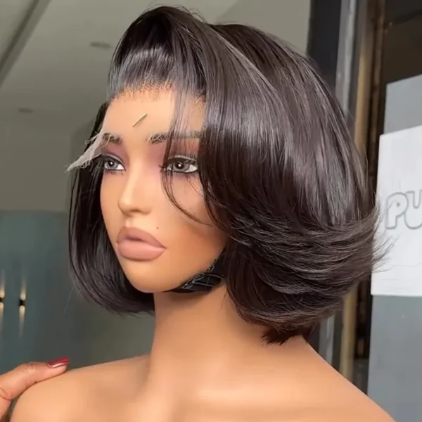 TRILL Limited Design | Layered Cut Glueless 6×5 Closure Lace Bob Wig Side Part Wear & Go 200% Density