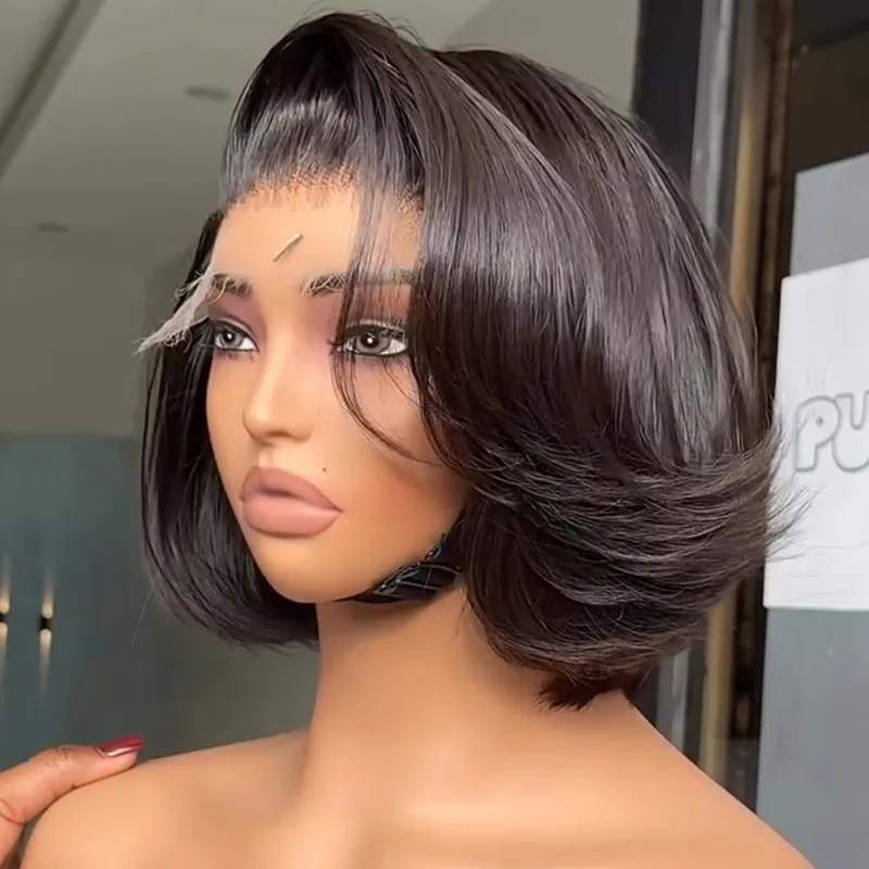 TRILL Limited Design | Layered Cut Glueless 6×5 Closure Lace Bob Wig Side Part Wear & Go 200% Density