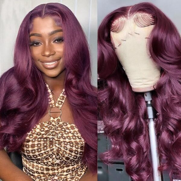 DARK PURPLE PLUM COLORED 13X4 LACE FRONT SILKY STRAIGHT/BODY WAVE WIG