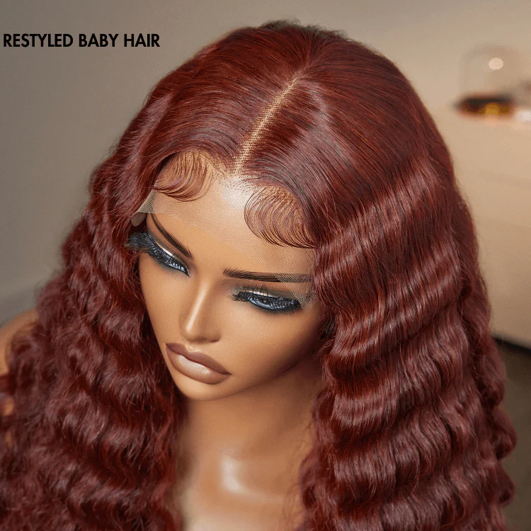TRILL Hair Retro Trends Dark Reddish Brown Ocean Wave Glueless 5x5 Closure Lace Long Wig