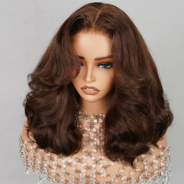 TRILL Limited Design #4 Chocolate Brown Pre Cut Glueless 6X5 Lace Closure Bob Wig