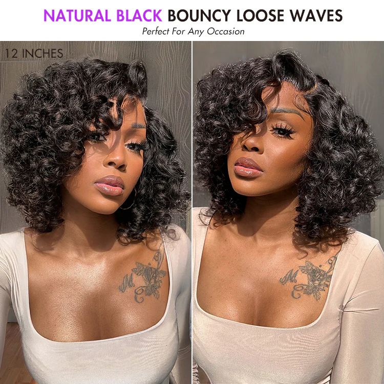 TRILL Hair Mature Bouncy Left C Part Loose Wave Glueless Minimalist HD Lace Wig Pre Cut Lace