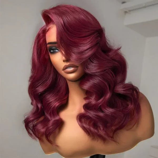 TRILL 99J Burgundy Color Loose Body Wave Glueless 6×5 Closure Pre-Cut Lace Human Hair Wig 200% Density