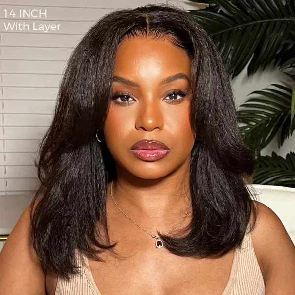 Layered Cut Kinky Straight Bob Human Hair Wig (6x5 HD Lace Glueless Short wig