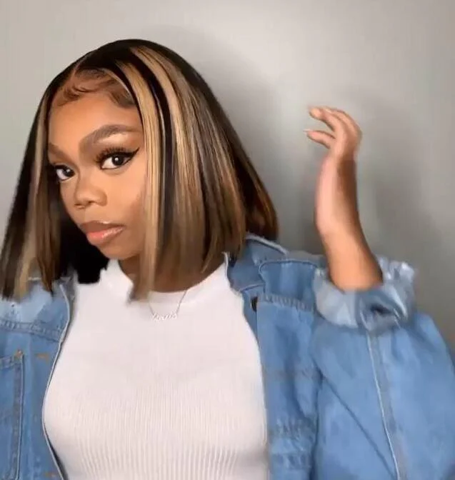 TRILL Bob Highlight Balayage Color 13x4 Lace Front Wig 10inch Human Hair Wig Short Bob