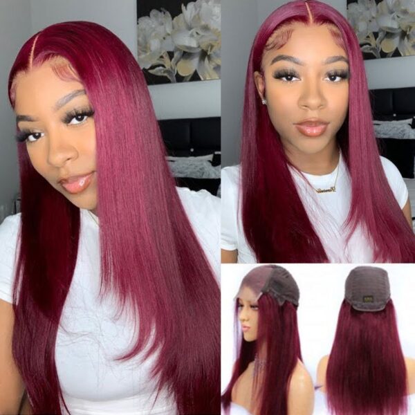 TRILL 99J Body Wave/Straight 13×4 & 6×5 Lace Front Wig HD Lace Burgundy Colored Wear Go Glueless Wig 180% Density