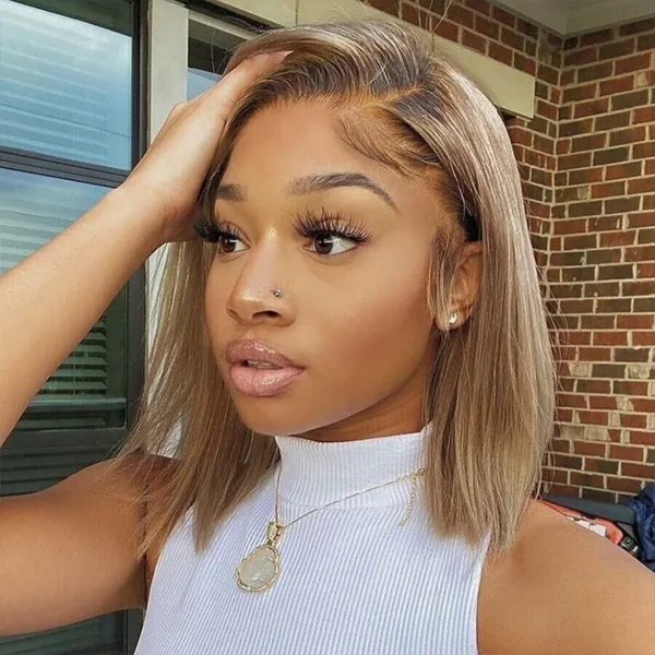 TRILL Ombre Color Bob 6×5 Glueless Short Human Hair Wig Honey Blonde with Brown Roots