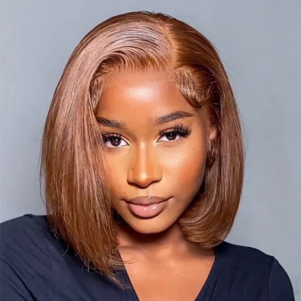 TRILL Brown Color Straight Bob Wig 6×5 Wear Go Glueless 100% Human Hair Wig 180% Density