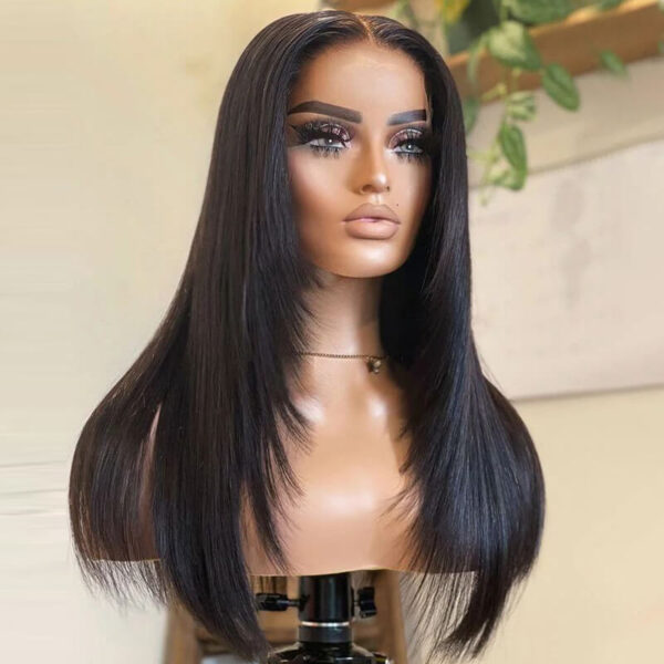 TRILL Layered Straight Hair Glueless Lace Front Wigs 100% Human Hair Medium Length Pre Plucked & Bleached Pre Cut Option