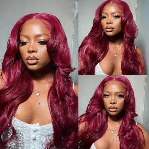 *****TRILL Flash DEAL****** 99J Burgundy Color 5×5 Straight OR Body Wave Closure Wig 180% Density
