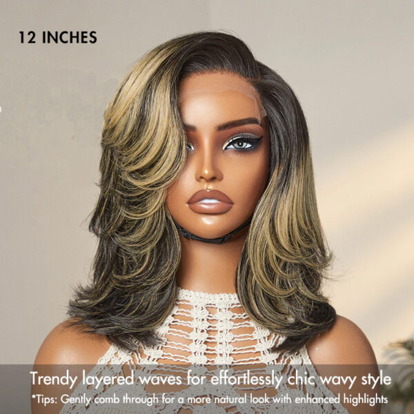 TRILL Honey Blonde Highlight Layered Cut Glueless Wig Minimalist HD Lace Human Hair Wig